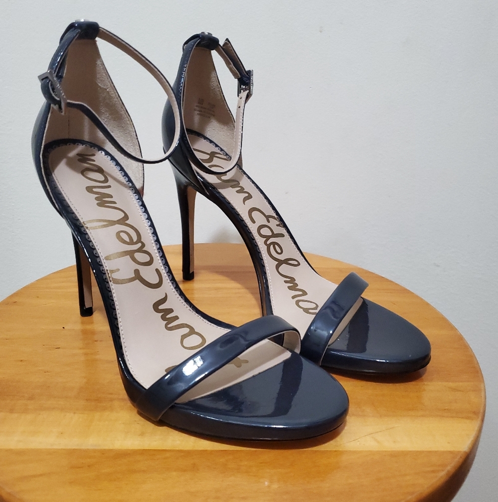 Sam Edelman Women's Patti Ankle Strap Sandals Patent Navy Blue